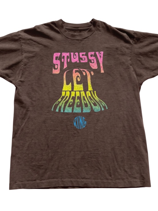 Gildan Tops - Gildan Stussy Brown Tee with Multicolor Psychedelic 'Let Freedom' Graphic